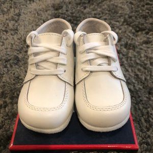 Kids Footmates White Leather Lace-up Walking Shoes